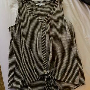 Hunter green striped - front tie button down tank